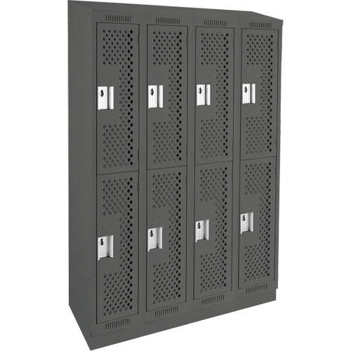 Clean Line Lockers, 2 -tier, Bank of 4, 48" x 15" x 82", Steel, Charcoal, Rivet (Assembled), Perforated Rock Safety Industrial Ltd