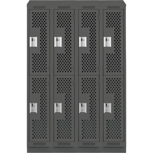 Clean Line Lockers, 2 -tier, Bank of 4, 48" x 15" x 82", Steel, Charcoal, Rivet (Assembled), Perforated Rock Safety Industrial Ltd