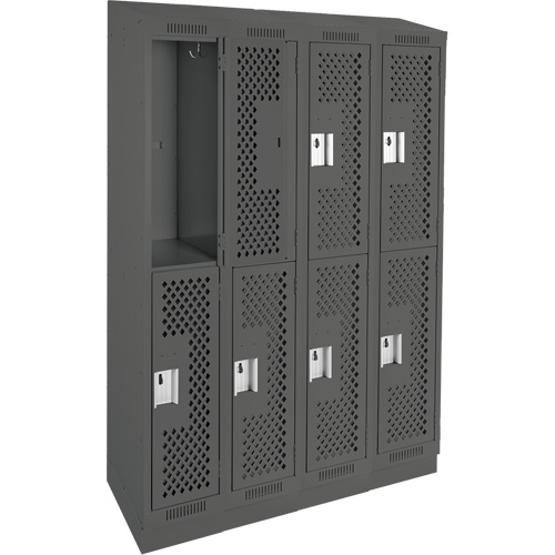 Clean Line Lockers, 2 -tier, Bank of 4, 48" x 15" x 82", Steel, Charcoal, Rivet (Assembled), Perforated Rock Safety Industrial Ltd