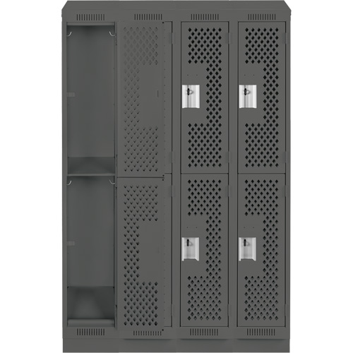 Clean Line Lockers, 2 -tier, Bank of 4, 48" x 15" x 82", Steel, Charcoal, Rivet (Assembled), Perforated Rock Safety Industrial Ltd