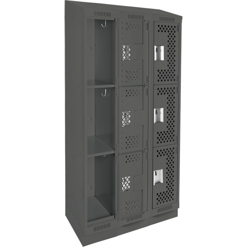 Casiers Clean Line, 3 niveaux, Bloc de 3, 36" x 18" x 82", Acier, Charbon, Rivet (assembl&eacute;), Perfor&eacute; Rock Safety Industrial Ltd