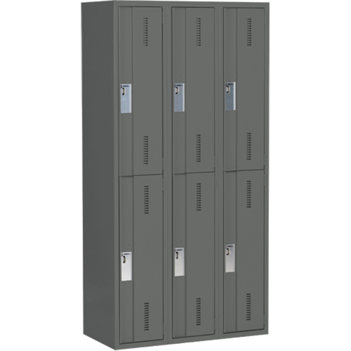 Concorde Heavy-Duty Lockers, 2 -tier, Bank of 3, 36" x 18" x 72", Steel, Charcoal, Welded (Assembled) Rock Safety Industrial Ltd