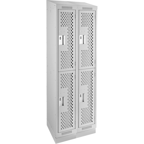 Clean Line Lockers, 2 -tier, Bank of 2, 24" x 15" x 82", Steel, Grey, Rivet (Assembled), Perforated Rock Safety Industrial Ltd