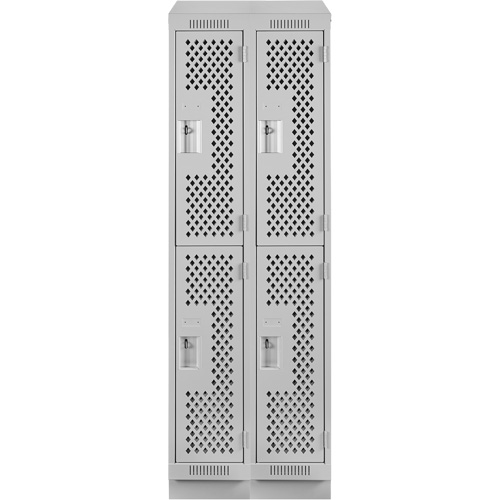 Clean Line Lockers, 2 -tier, Bank of 2, 24" x 15" x 82", Steel, Grey, Rivet (Assembled), Perforated Rock Safety Industrial Ltd