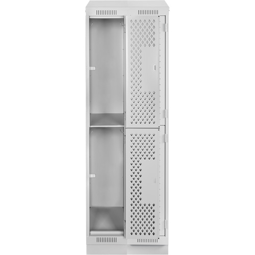 Clean Line Lockers, 2 -tier, Bank of 2, 24" x 15" x 82", Steel, Grey, Rivet (Assembled), Perforated Rock Safety Industrial Ltd