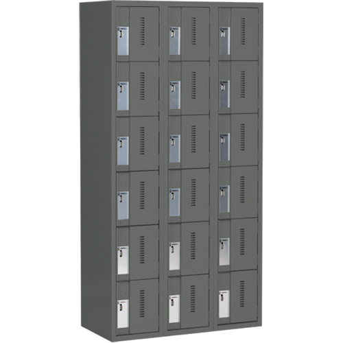 Concorde Heavy-Duty Lockers, 6 -tier, Bank of 3, 36" x 18" x 72", Steel, Charcoal, Welded (Assembled) Rock Safety Industrial Ltd
