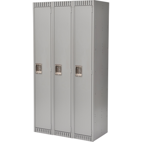 Lockers, Bank of 3, 36" x 18" x 72", Steel, Grey, Knocked Down Rock Safety Industrial Ltd