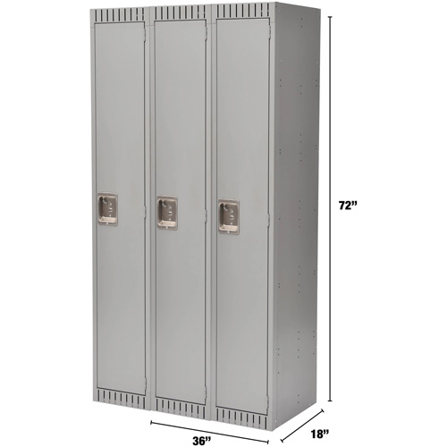 Lockers, Bank of 3, 36" x 18" x 72", Steel, Grey, Knocked Down Rock Safety Industrial Ltd