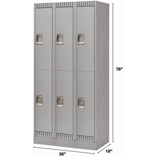 Lockers, 2 -tier, Bank of 3, 36" x 18" x 76", Steel, Grey, Knocked Down Rock Safety Industrial Ltd