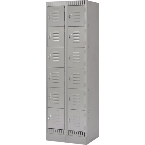 Lockers, 6 -tier, Bank of 2, 24" x 18" x 76", Steel, Grey, Knocked Down Rock Safety Industrial Ltd
