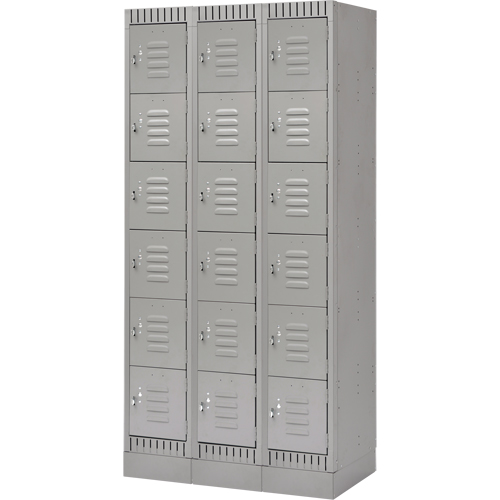 Lockers, 6 -tier, Bank of 3, 36" x 18" x 76", Steel, Grey, Knocked Down Rock Safety Industrial Ltd