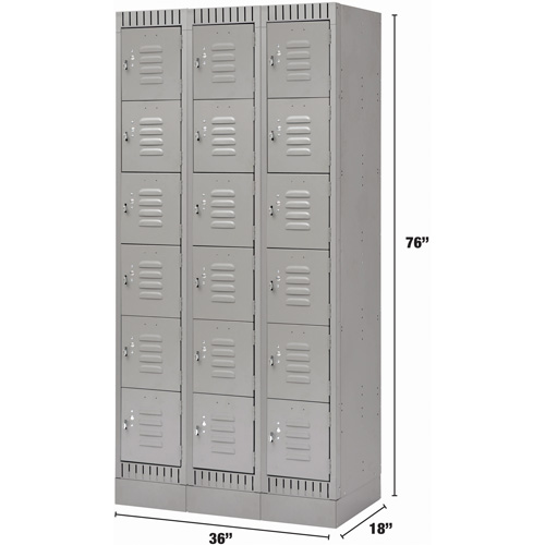 Lockers, 6 -tier, Bank of 3, 36" x 18" x 76", Steel, Grey, Knocked Down Rock Safety Industrial Ltd