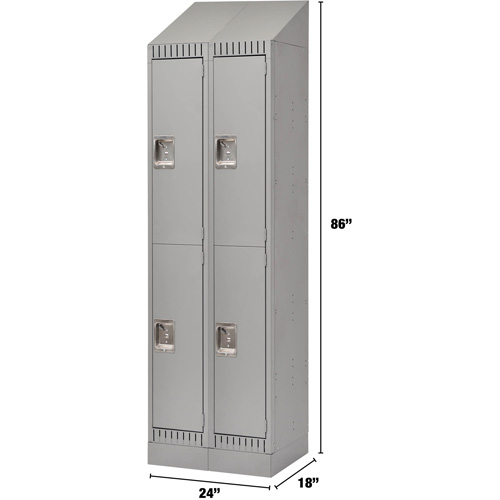 Lockers, 2 -tier, Bank of 2, 24" x 18" x 86", Steel, Grey, Knocked Down Rock Safety Industrial Ltd