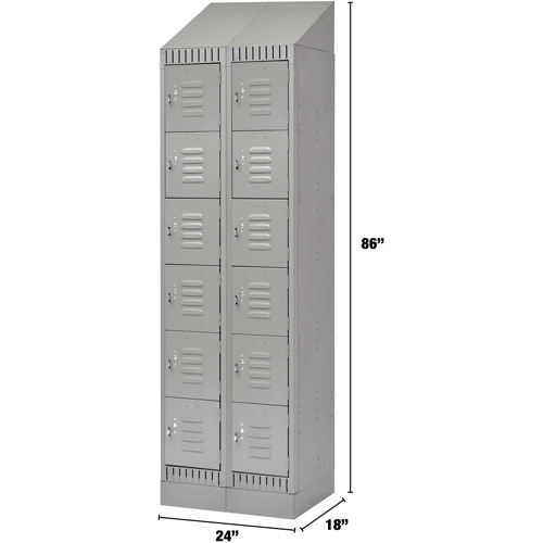 Lockers, 6 -tier, Bank of 2, 24" x 18" x 86", Steel, Grey, Knocked Down Rock Safety Industrial Ltd
