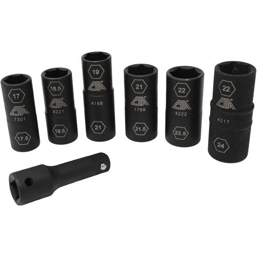 Jeu de demi-douilles r&eacute;versibles m&eacute;triques, 7 Mcx, Chocs, Prise de 1/2", Profond Rock Safety Industrial Ltd