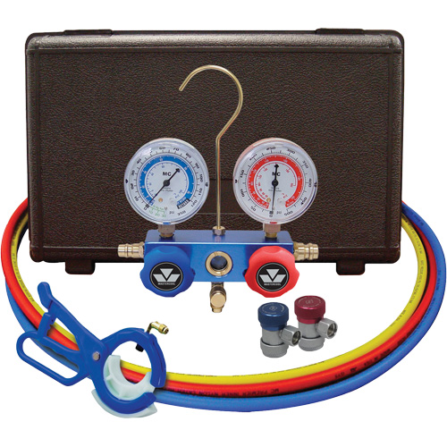 Automotive Manifold Gauge Set with Manual Couplers & 3-in-1 Side Mount Can Tap Valve Rock Safety Industrial Ltd