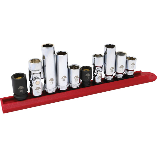 Chrome Finish Socket Set with Rail, 10 Pieces, 1/4"/3/8" Drive Size Rock Safety Industrial Ltd