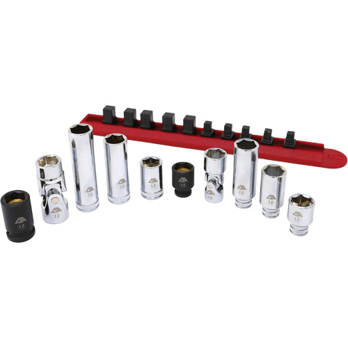 Chrome Finish Socket Set with Rail, 10 Pieces, 1/4"/3/8" Drive Size Rock Safety Industrial Ltd
