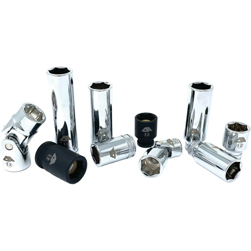 Chrome Finish Socket Set with Rail, 10 Pieces, 1/4"/3/8" Drive Size Rock Safety Industrial Ltd