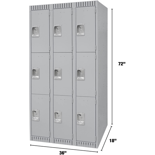 Casiers, 3 niveaux, Bloc de 3, 36" x 18" x 72", Acier, Gris, D&eacute;mont&eacute; Rock Safety Industrial Ltd