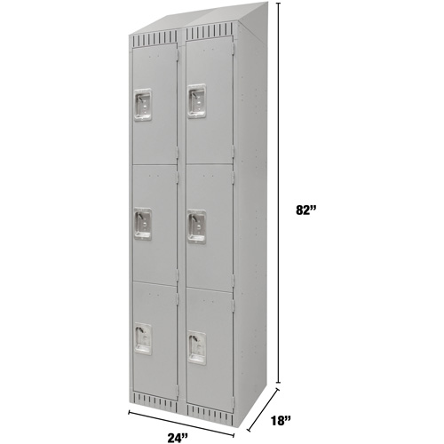 Lockers, 3 -tier, Bank of 2, 24" x 18" x 82", Steel, Grey, Knocked Down Rock Safety Industrial Ltd