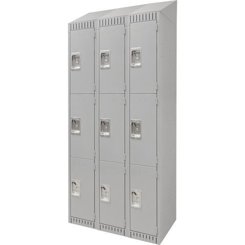 Lockers, 3 -tier, Bank of 3, 36" x 18" x 82", Steel, Grey, Knocked Down Rock Safety Industrial Ltd