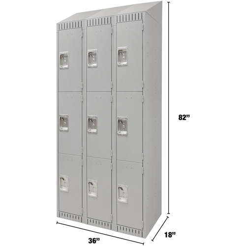 Lockers, 3 -tier, Bank of 3, 36" x 18" x 82", Steel, Grey, Knocked Down Rock Safety Industrial Ltd