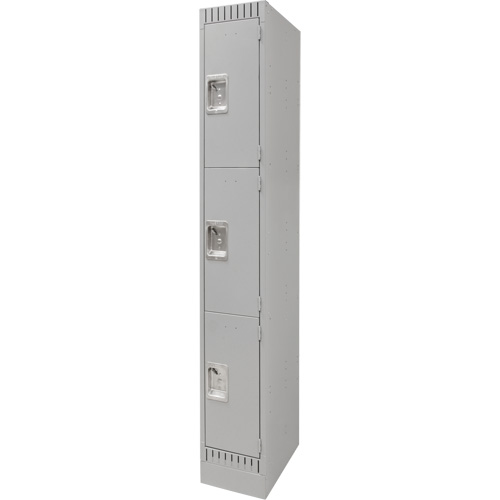 Lockers, 3 -tier, 12" x 18" x 76", Steel, Grey, Knocked Down Rock Safety Industrial Ltd