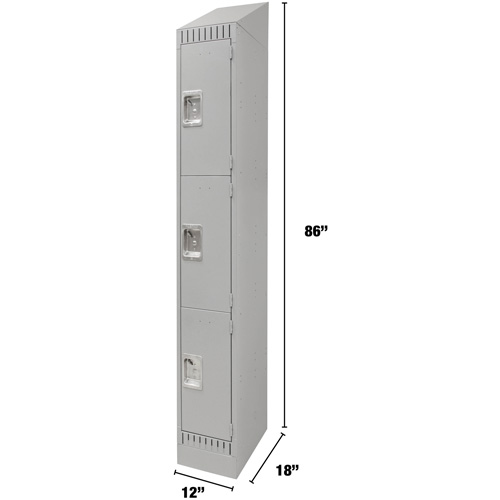 Lockers, 3 -tier, 12" x 18" x 86", Steel, Grey, Knocked Down Rock Safety Industrial Ltd