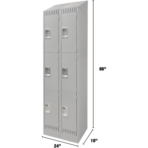 Lockers, 3 -tier, Bank of 2, 24" x 18" x 86", Steel, Grey, Knocked Down Rock Safety Industrial Ltd