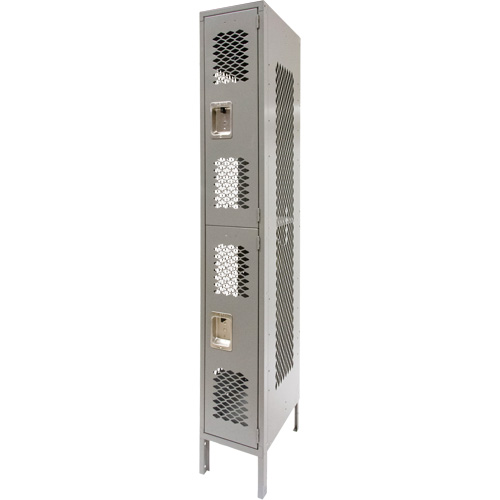 Casiers ventil&eacute;s, 2 niveaux, 12" x 18" x 78", Acier, Gris, D&eacute;mont&eacute;, Perfor&eacute; Rock Safety Industrial Ltd