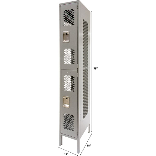 Casiers ventil&eacute;s, 2 niveaux, 12" x 18" x 78", Acier, Gris, D&eacute;mont&eacute;, Perfor&eacute; Rock Safety Industrial Ltd