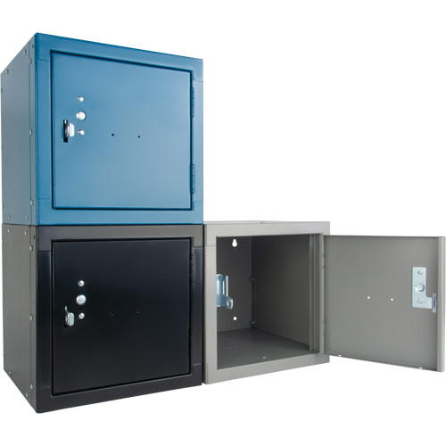 Casier cubique empilable, 12" x 12" x 12", Acier, Bleu, D&eacute;mont&eacute; Rock Safety Industrial Ltd