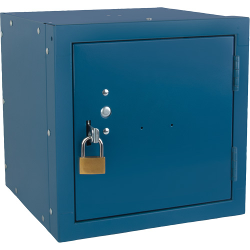 Casier cubique empilable, 12" x 12" x 12", Acier, Bleu, D&eacute;mont&eacute; Rock Safety Industrial Ltd