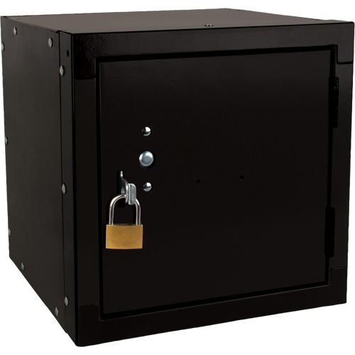 Casier cubique empilable, 12" x 12" x 12", Acier, Noir, D&eacute;mont&eacute; Rock Safety Industrial Ltd