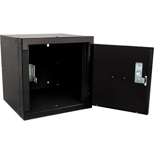 Casier cubique empilable, 12" x 12" x 12", Acier, Noir, D&eacute;mont&eacute; Rock Safety Industrial Ltd