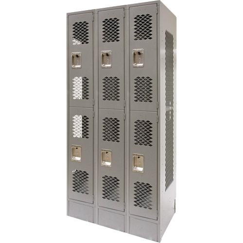 Casiers ventil&eacute;s, 2 niveaux, Bloc de 3, 36" x 18" x 78", Acier, Gris, D&eacute;mont&eacute;, Perfor&eacute; Rock Safety Industrial Ltd
