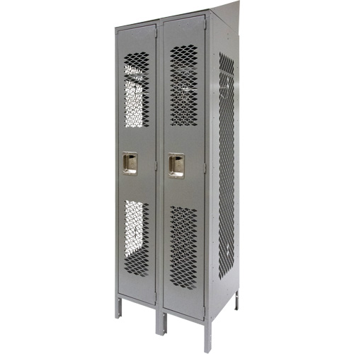 Vented Lockers, Bank of 2, 24" x 18" x 88", Steel, Grey, Knocked Down, Perforated Rock Safety Industrial Ltd