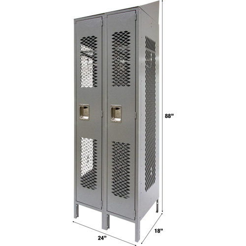 Vented Lockers, Bank of 2, 24" x 18" x 88", Steel, Grey, Knocked Down, Perforated Rock Safety Industrial Ltd