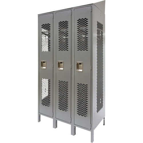 Casiers ventil&eacute;s, Bloc de 3, 36" x 18" x 88", Acier, Gris, D&eacute;mont&eacute;, Perfor&eacute; Rock Safety Industrial Ltd