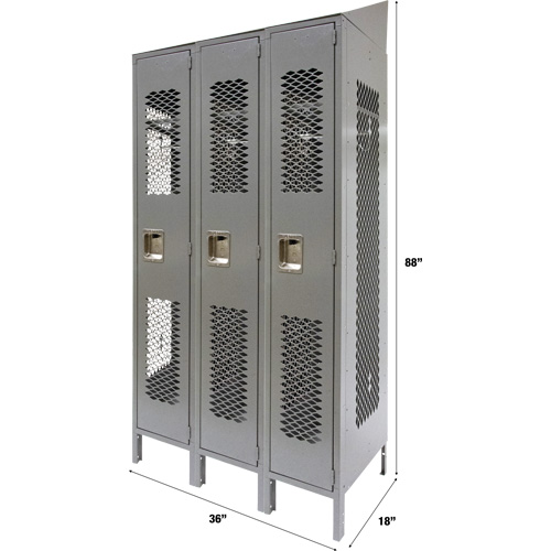 Casiers ventil&eacute;s, Bloc de 3, 36" x 18" x 88", Acier, Gris, D&eacute;mont&eacute;, Perfor&eacute; Rock Safety Industrial Ltd