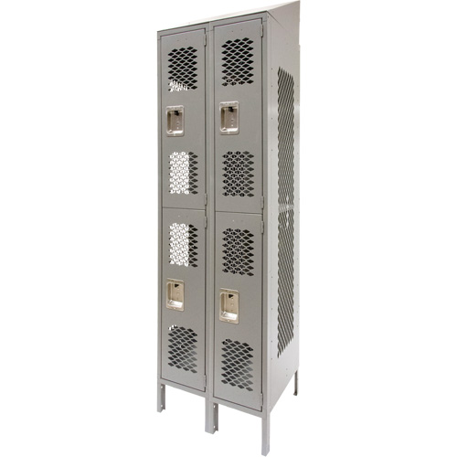 Casiers ventil&eacute;s, 2 niveaux, Bloc de 2, 24" x 18" x 88", Acier, Gris, D&eacute;mont&eacute;, Perfor&eacute; Rock Safety Industrial Ltd
