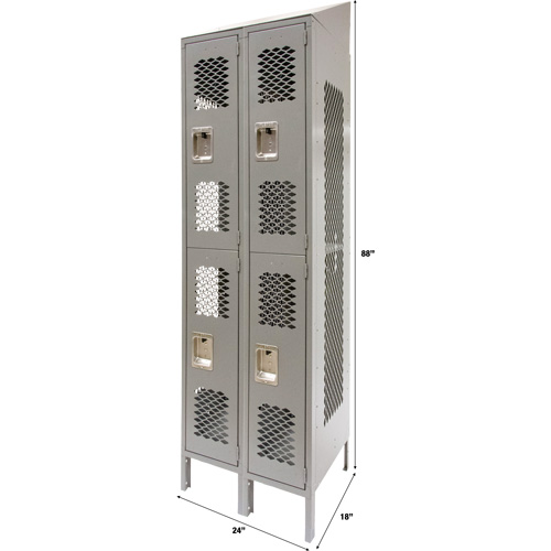 Casiers ventil&eacute;s, 2 niveaux, Bloc de 2, 24" x 18" x 88", Acier, Gris, D&eacute;mont&eacute;, Perfor&eacute; Rock Safety Industrial Ltd