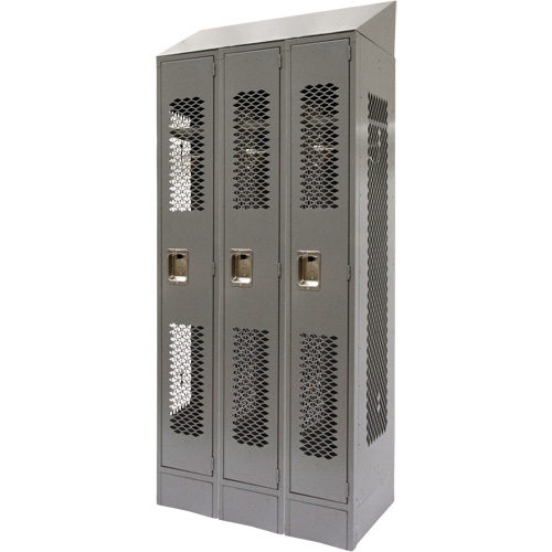 Vented Lockers, Bank of 3, 36" x 18" x 88", Steel, Grey, Knocked Down, Perforated Rock Safety Industrial Ltd