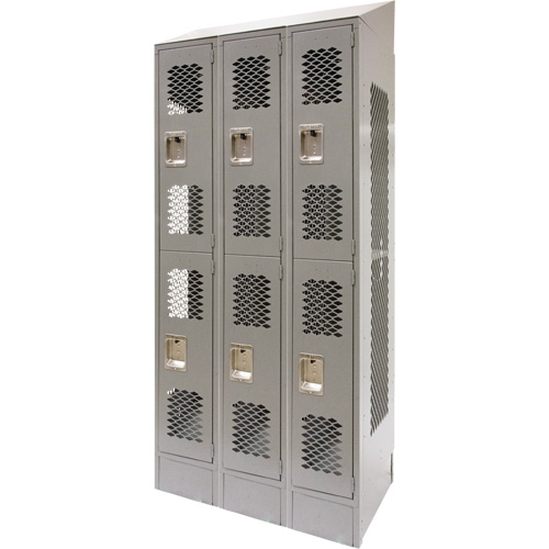 Casiers ventil&eacute;s, 2 niveaux, Bloc de 3, 36" x 18" x 88", Acier, Gris, D&eacute;mont&eacute;, Perfor&eacute; Rock Safety Industrial Ltd