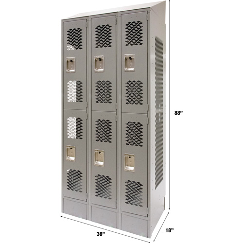Casiers ventil&eacute;s, 2 niveaux, Bloc de 3, 36" x 18" x 88", Acier, Gris, D&eacute;mont&eacute;, Perfor&eacute; Rock Safety Industrial Ltd