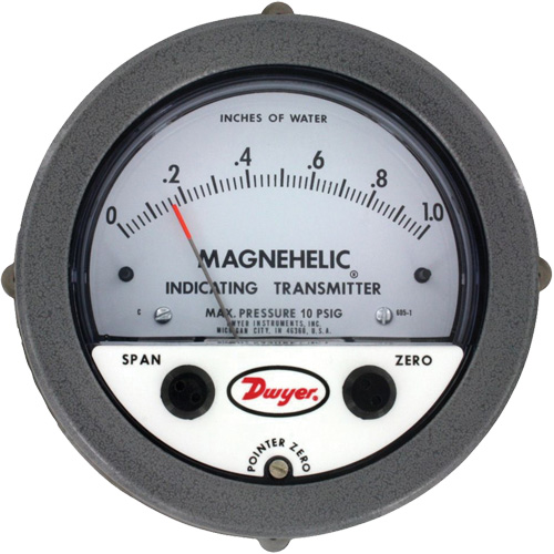 Manom&egrave;tre diff&eacute;rentiel et &eacute;metteur de signalisation de s&eacute;rie 605 Magnehelic,  4", 0 - 1,5 kPa, Fixation sur panneau, Analogique Rock Safety Industrial Ltd