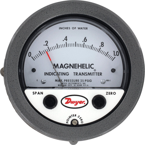 Manom&egrave;tre diff&eacute;rentiel et &eacute;metteur de signalisation de s&eacute;rie 605 Magnehelic,  4", 0 - 0,25 kPa, Fixation sur panneau, Analogique Rock Safety Industrial Ltd