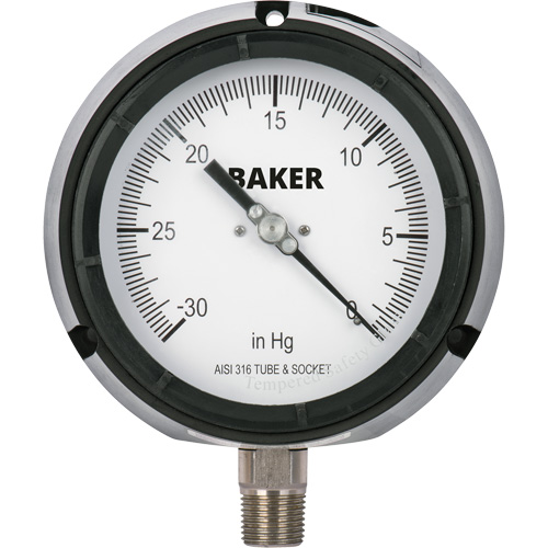 Pressure Gauge, 4-1/2" , 30" 0 Hg Vac., Bottom Mount, Liquid Filled Analogue Rock Safety Industrial Ltd