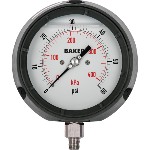 Pressure Gauge, 4-1/2" , 30" 0 Hg Vac., Bottom Mount, Liquid Filled Analogue Rock Safety Industrial Ltd